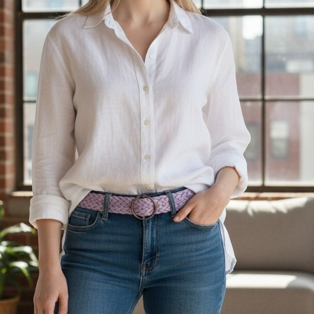 Talbots Beige Braided Genuine Leather‎ O-Ring Belt Size S (D283)